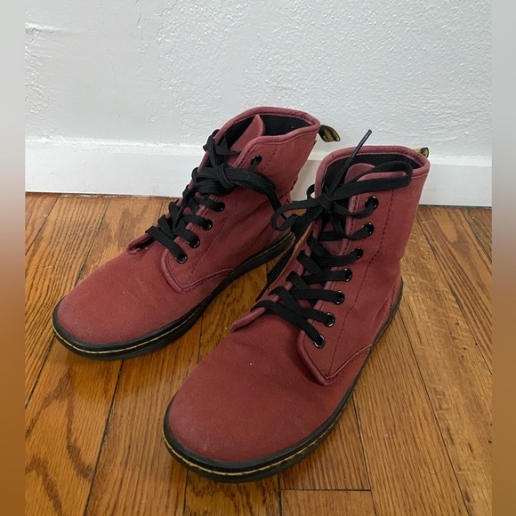 Dr Martens Shoreditch Red Canvas Lace Up Combat Grunge Boots Women’s 7 - Picture 9 of 9